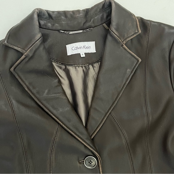 Calvin Klein Brown Genuine Leather Blazer Jacket size Medium - Picture 6 of 7